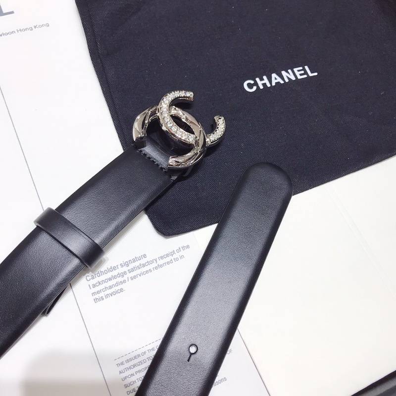 Chanel Black Belt With Double C Buckle Silver-Toned Metal Women Belt 30MM - Ultra-Collectible