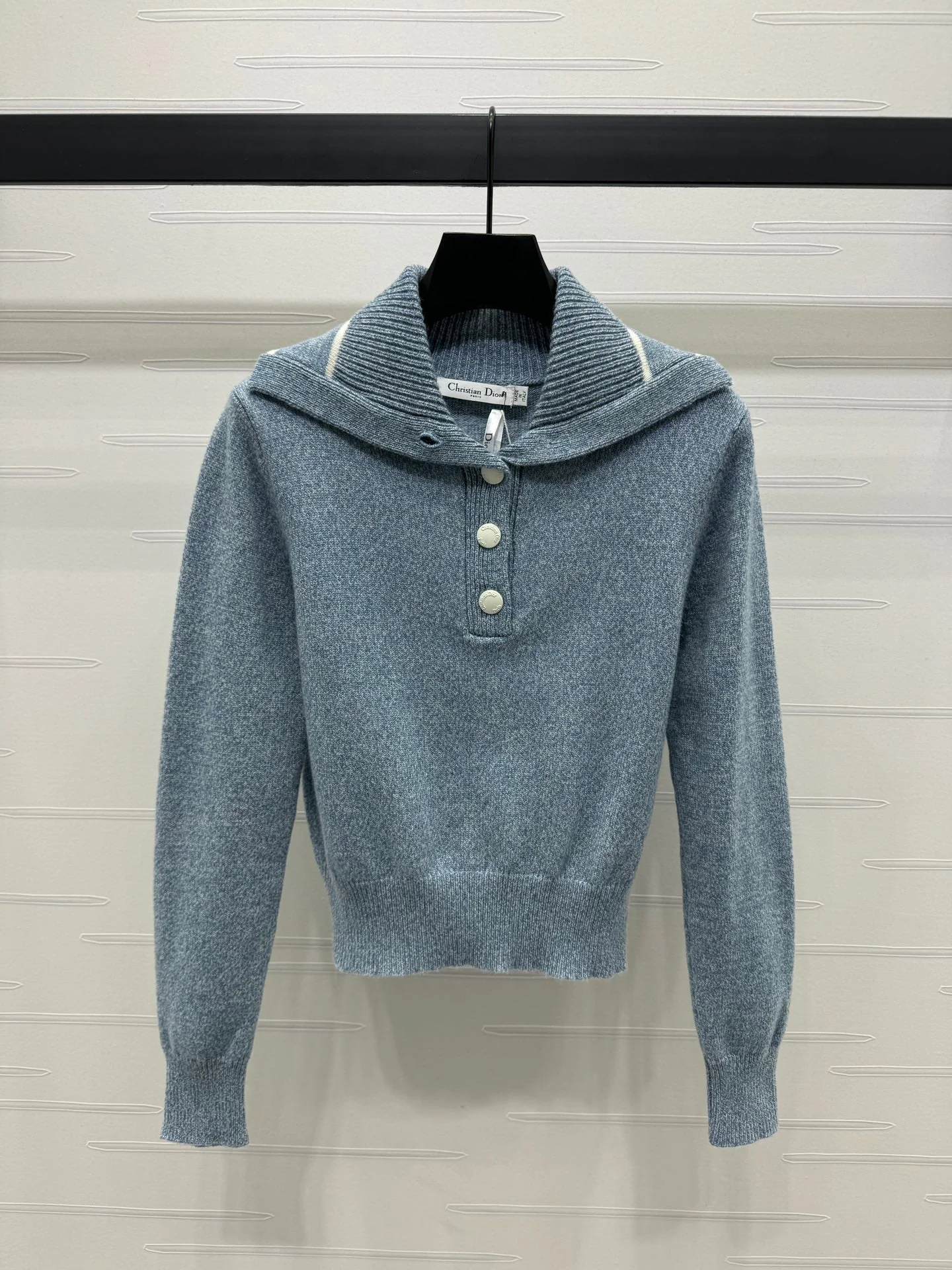 knitted navy collar pullover long sleeves - Ultra-Collectible