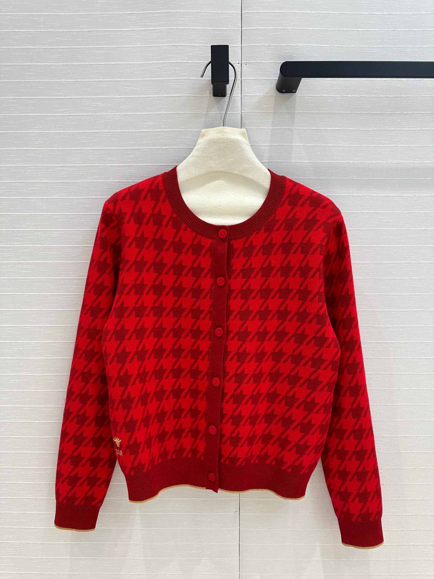 Gold-trimmed houndstooth knitted cardigan - Ultra-Collectible