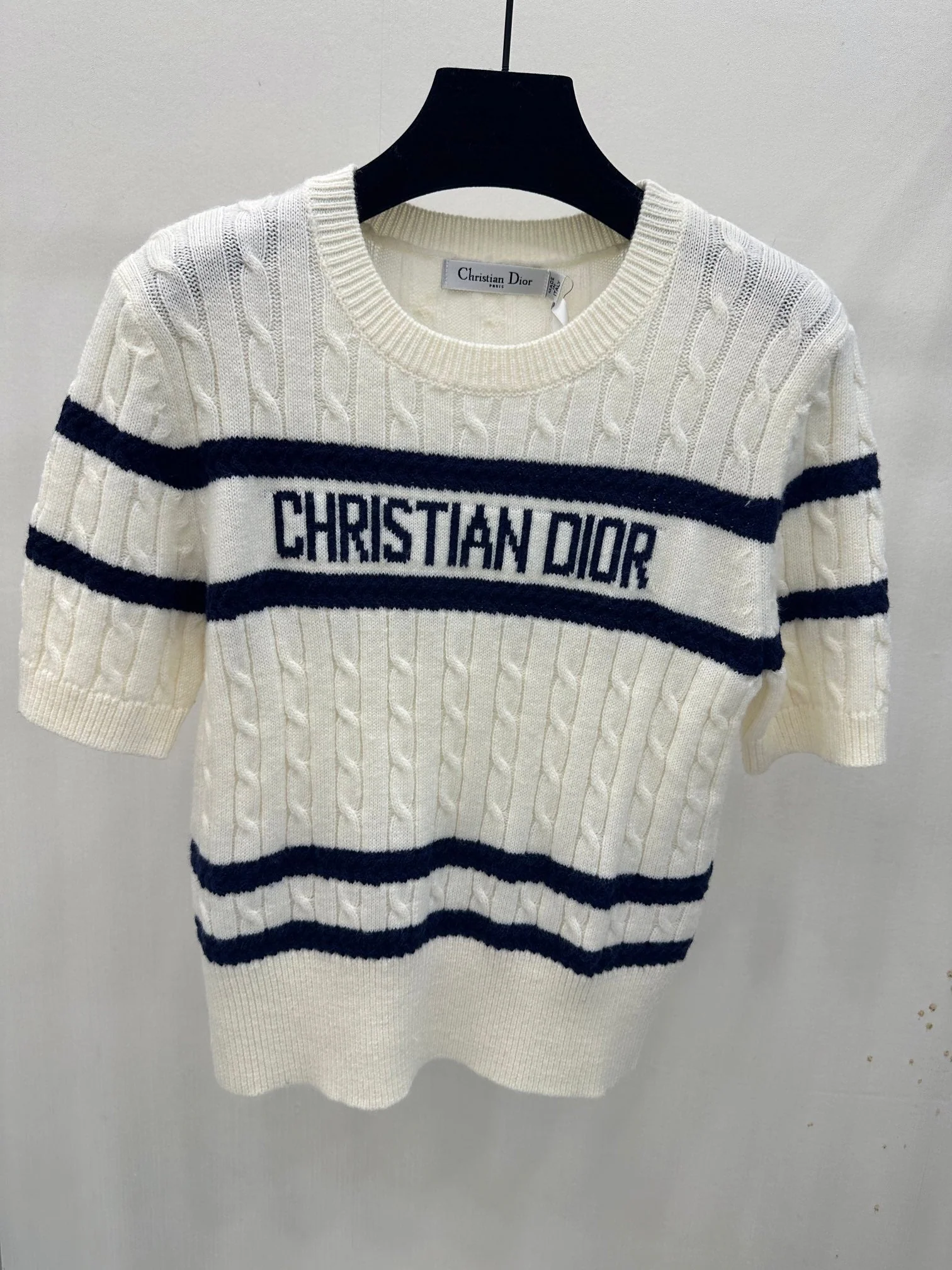 Contrast subtitle striped knitted short sleeves - Ultra-Collectible