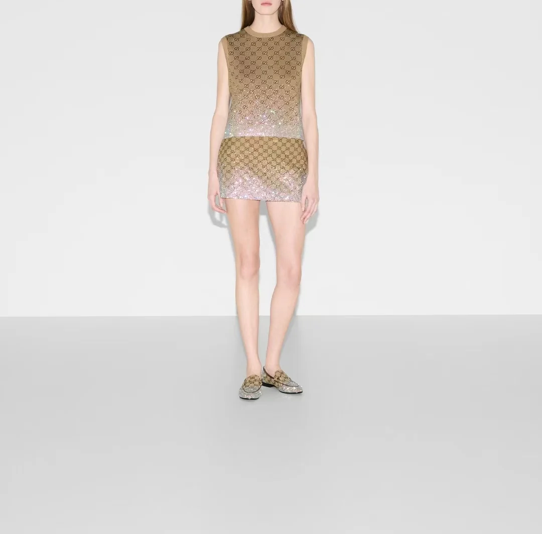 24ss early autumn new flash diamond retro full g knitted vest - Ultra-Collectible