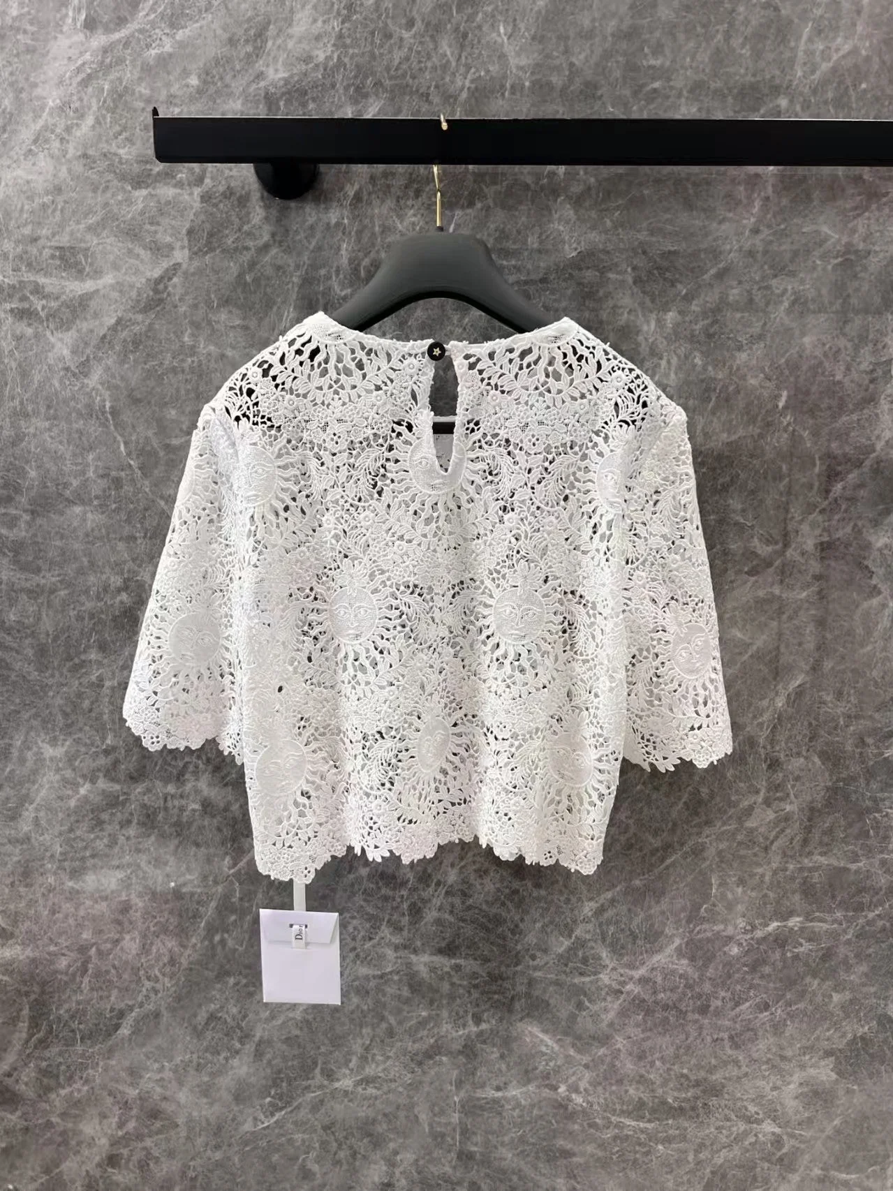 25ss spring and summer new sun pattern hollow lace top - Ultra-Collectible