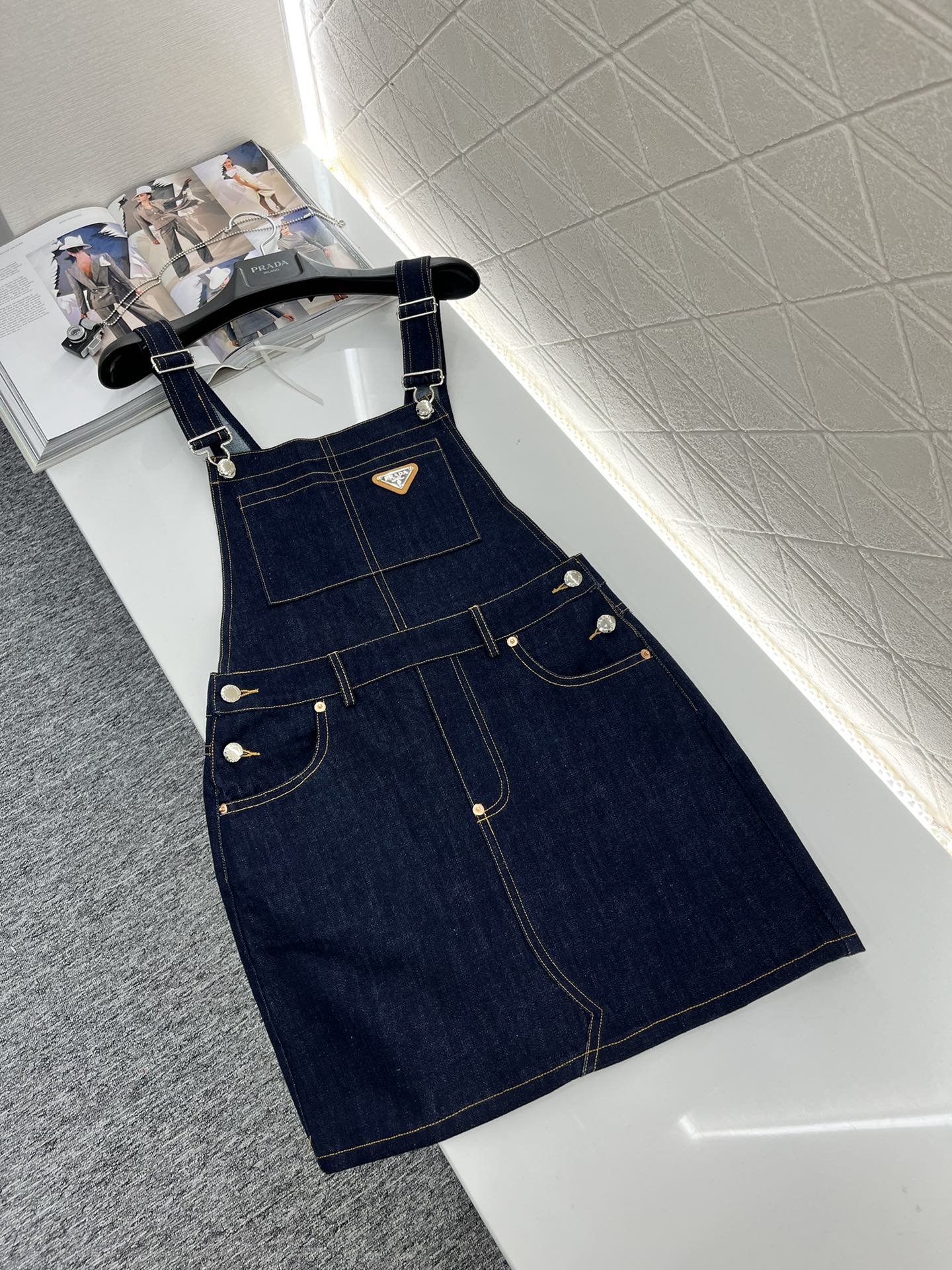 Navy blue denim suspender skirt - Ultra-Collectible