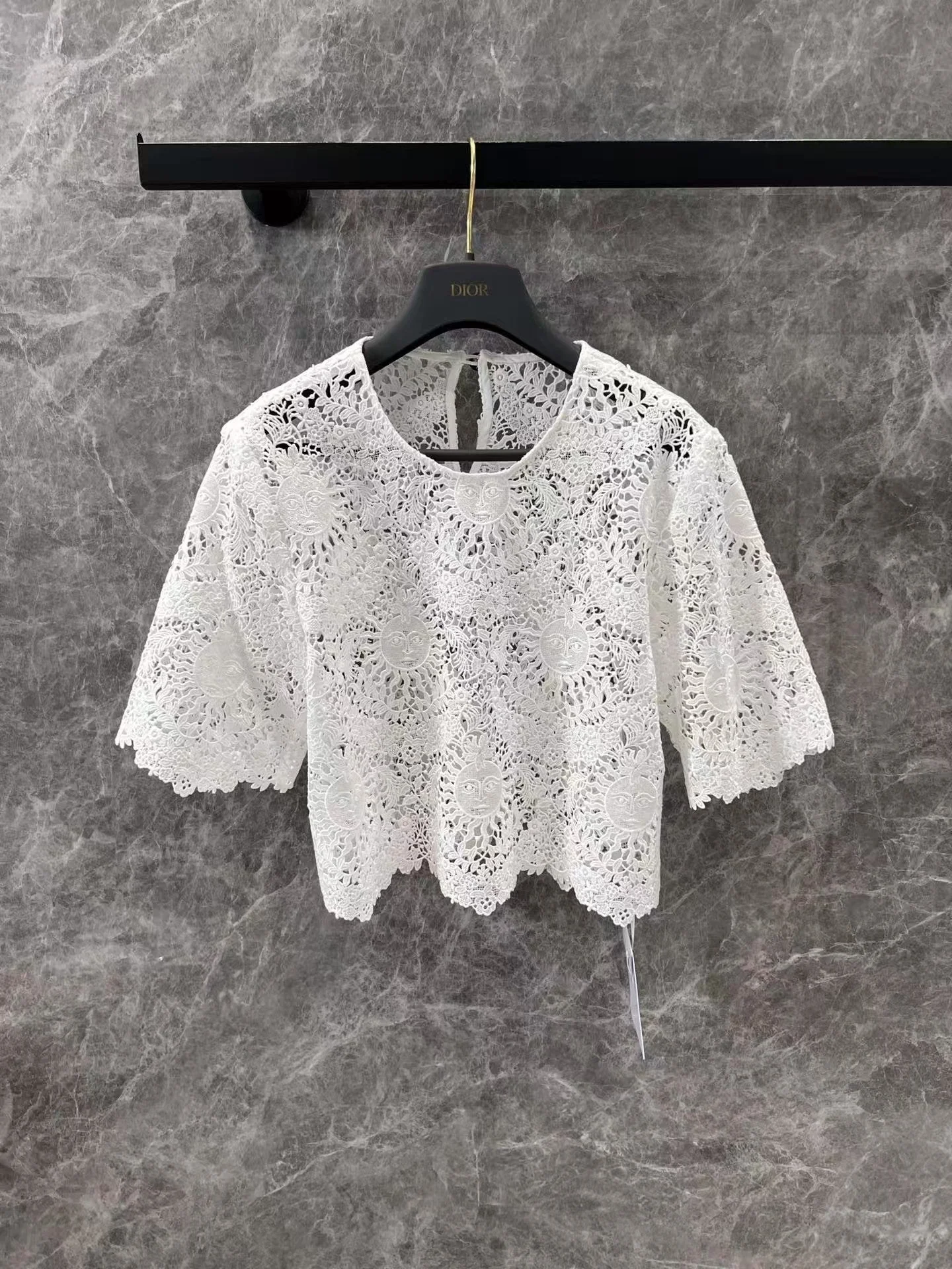 25ss spring and summer new sun pattern hollow lace top - Ultra-Collectible