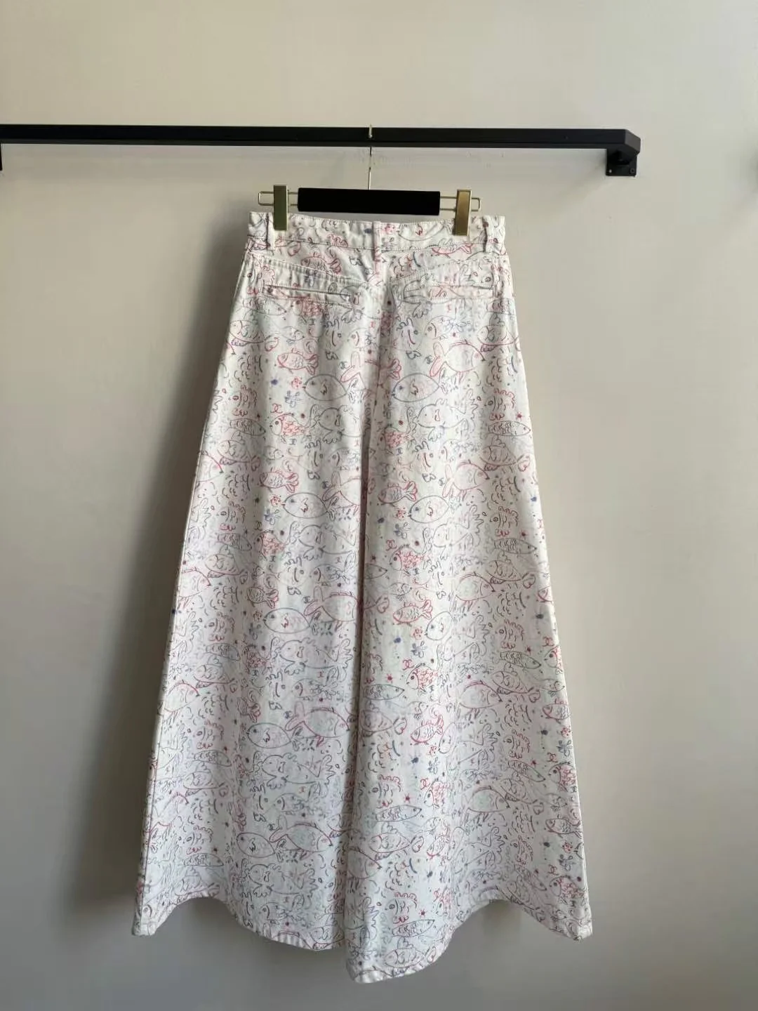 25SS early spring new style colorful graffiti fish print straight wide leg denim trousers - Ultra-Collectible