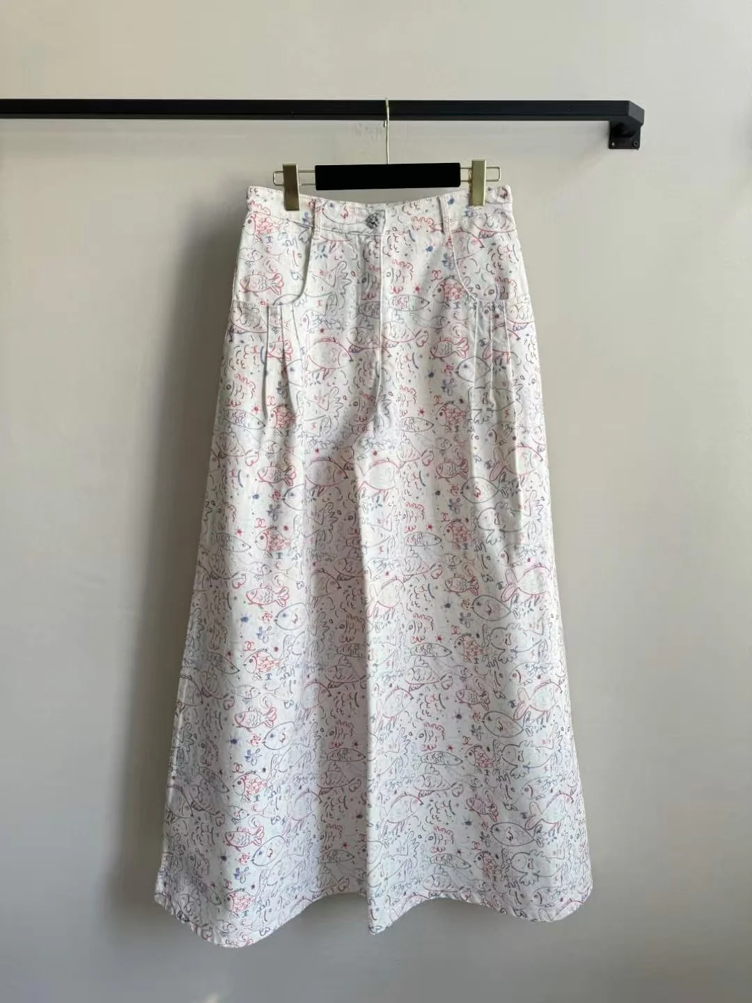 25SS early spring new style colorful graffiti fish print straight wide leg denim trousers - Ultra-Collectible