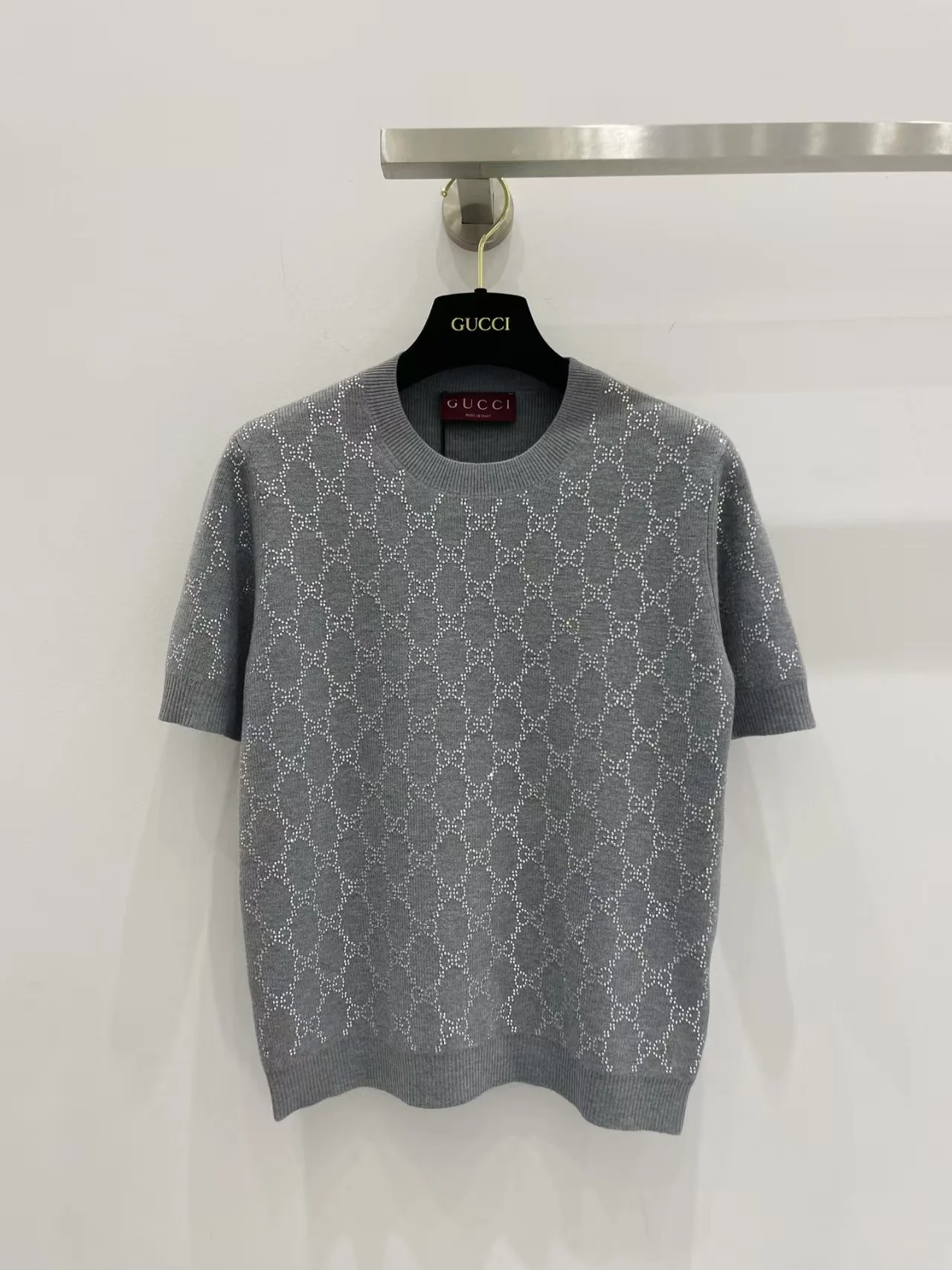 New rhinestone wool round neck T-shirt - Ultra-Collectible