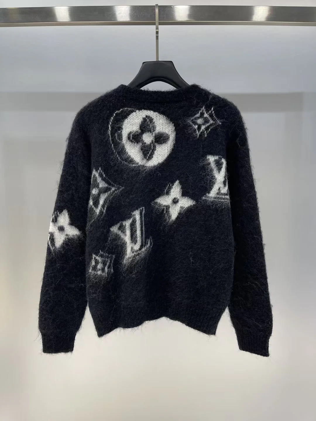 New style pin hot diamond logo monogram jacquard blended mohair pullover sweater - Ultra-Collectible