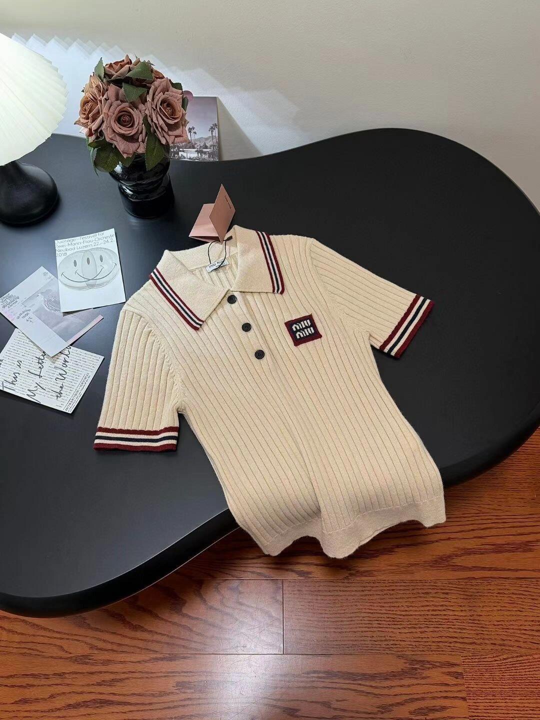 Color block knitted polo collar short sleeves - Ultra-Collectible