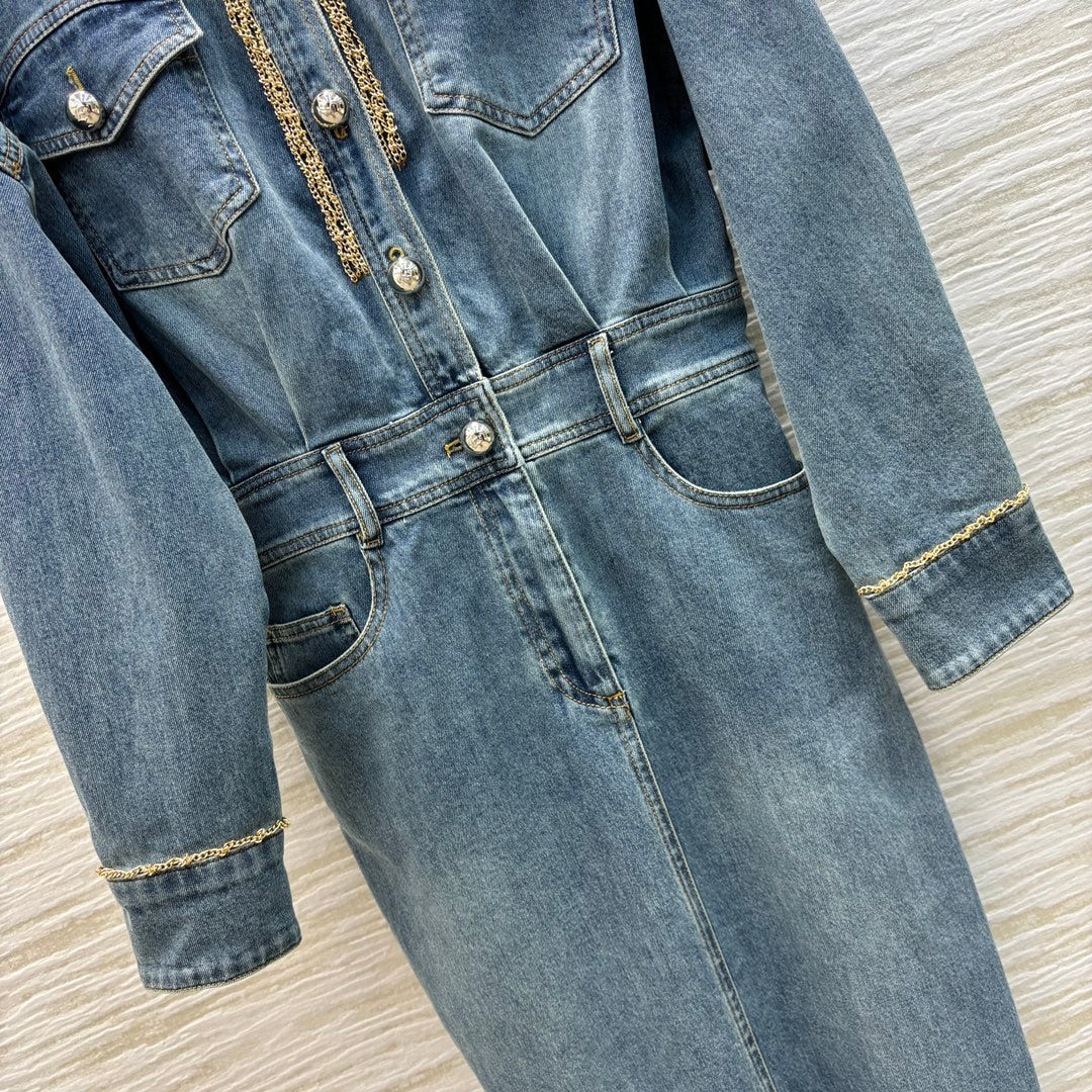 Lapel denim dress - Ultra-Collectible