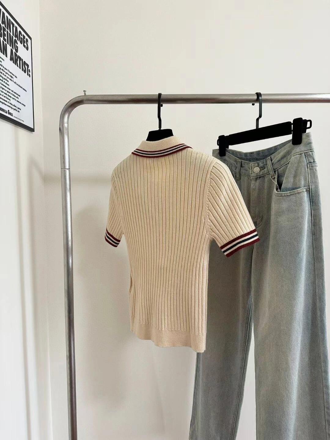 Color block knitted polo collar short sleeves - Ultra-Collectible