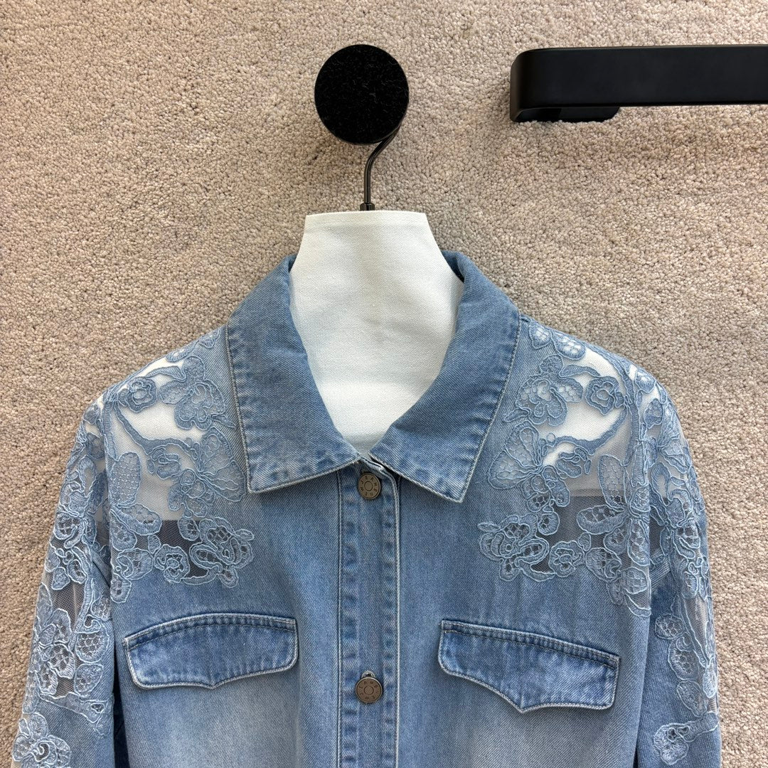 New arrival lace patchwork denim jacket - Ultra-Collectible