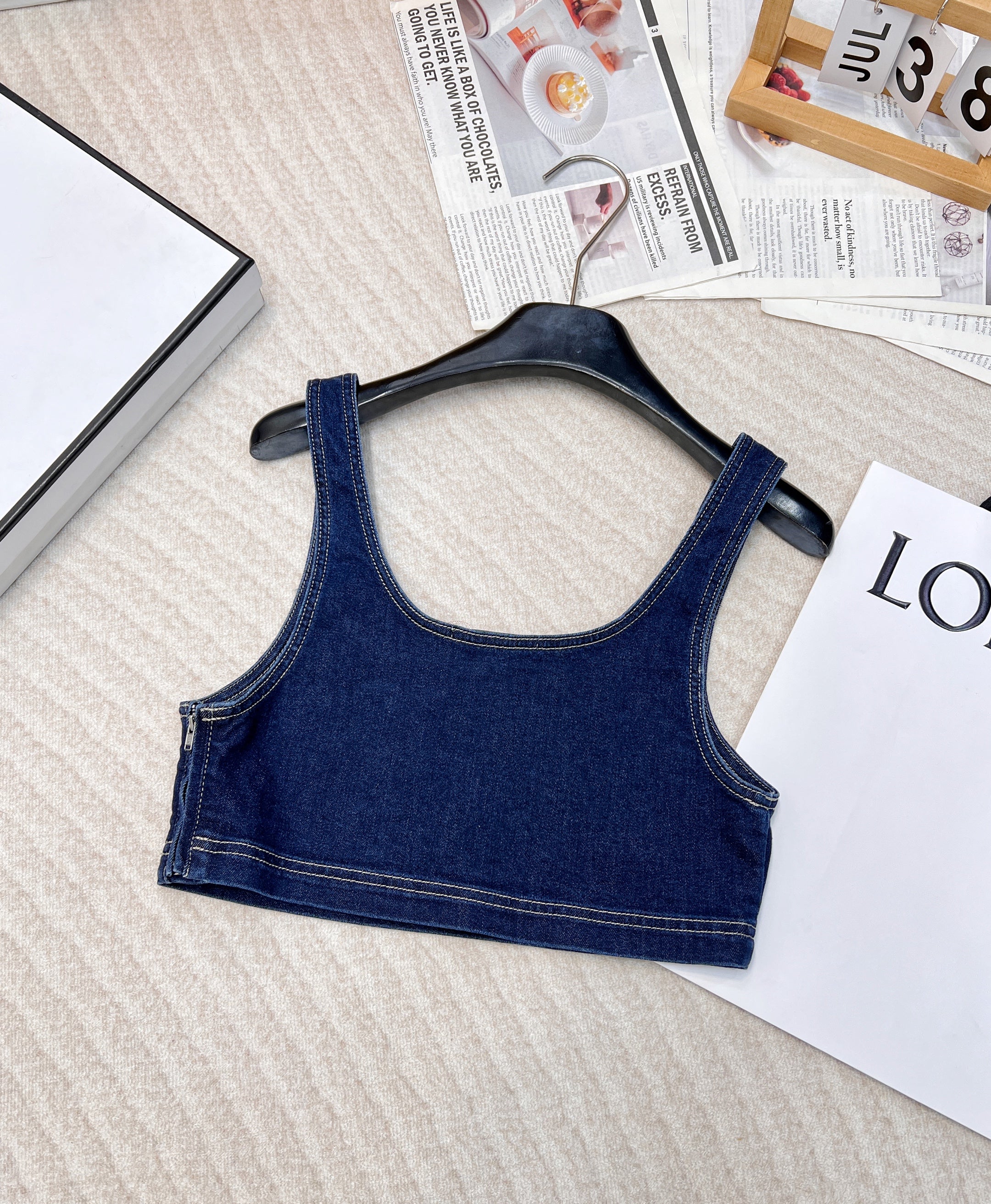 Comfortable street casual versatile sexy short vest denim halter top - Ultra-Collectible