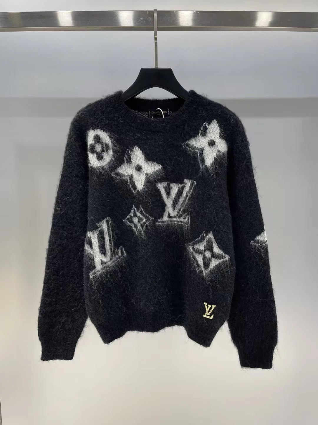 New style pin hot diamond logo monogram jacquard blended mohair pullover sweater - Ultra-Collectible