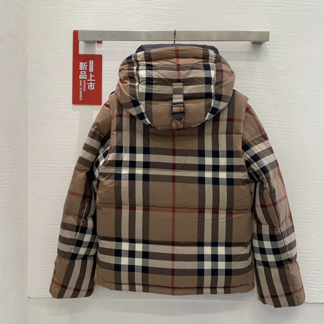 Classic plaid detachable sleeve zipper women's down jacket - Ultra-Collectible