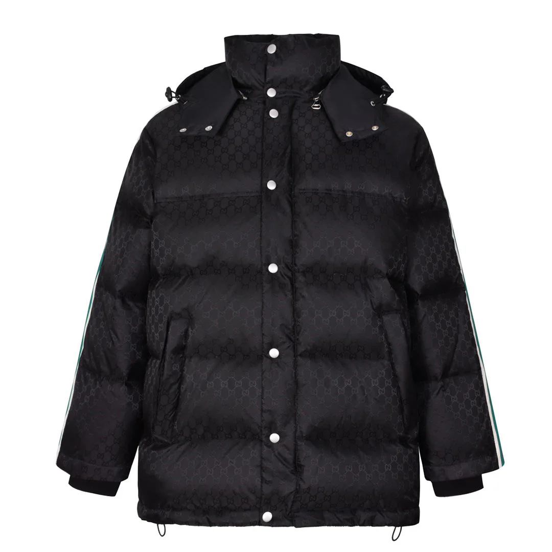 Red and green webbing all over printed down jacket - Ultra-Collectible