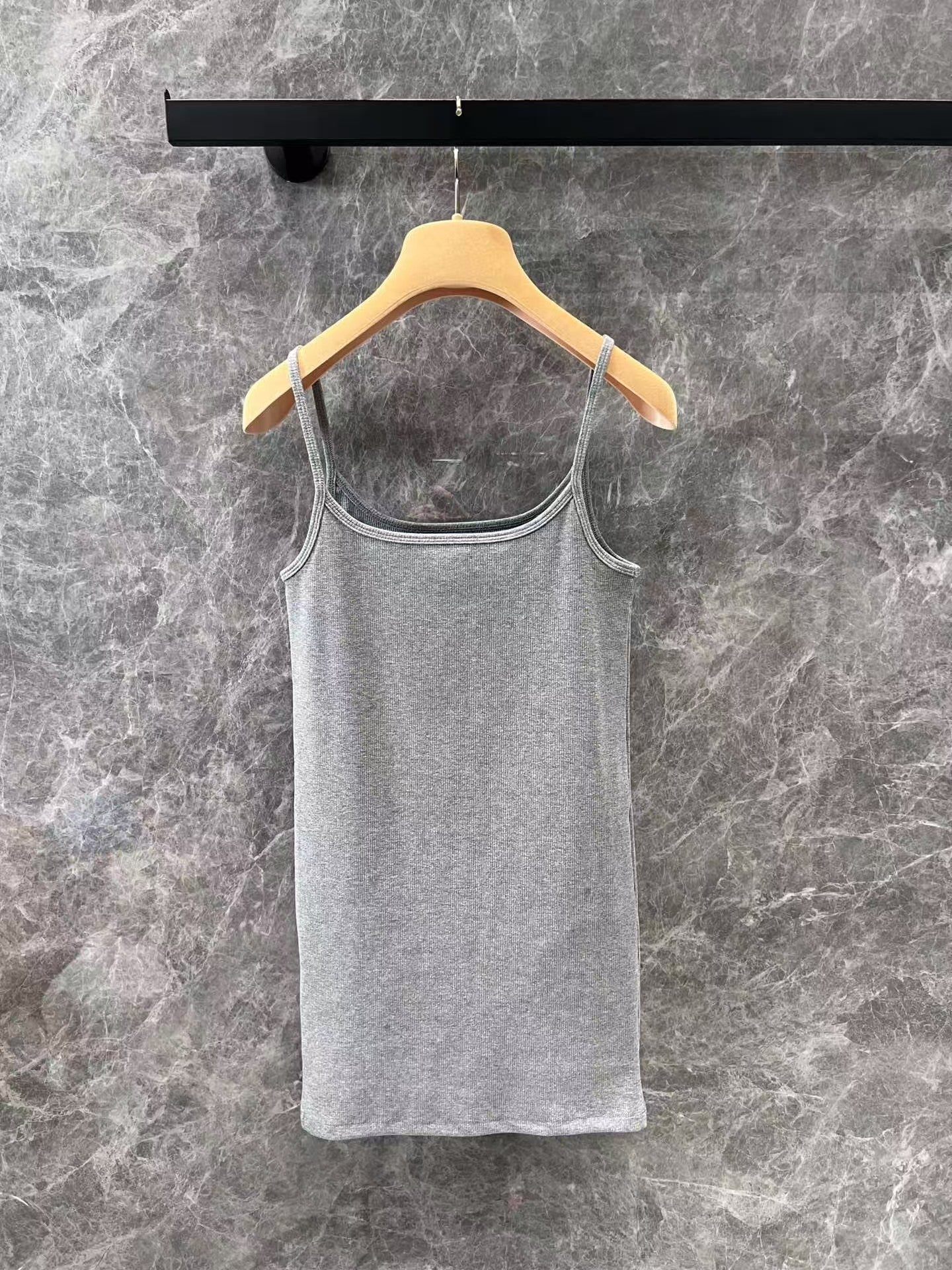 25ss gray halter dress with lettering embroidery on the chest - Ultra-Collectible