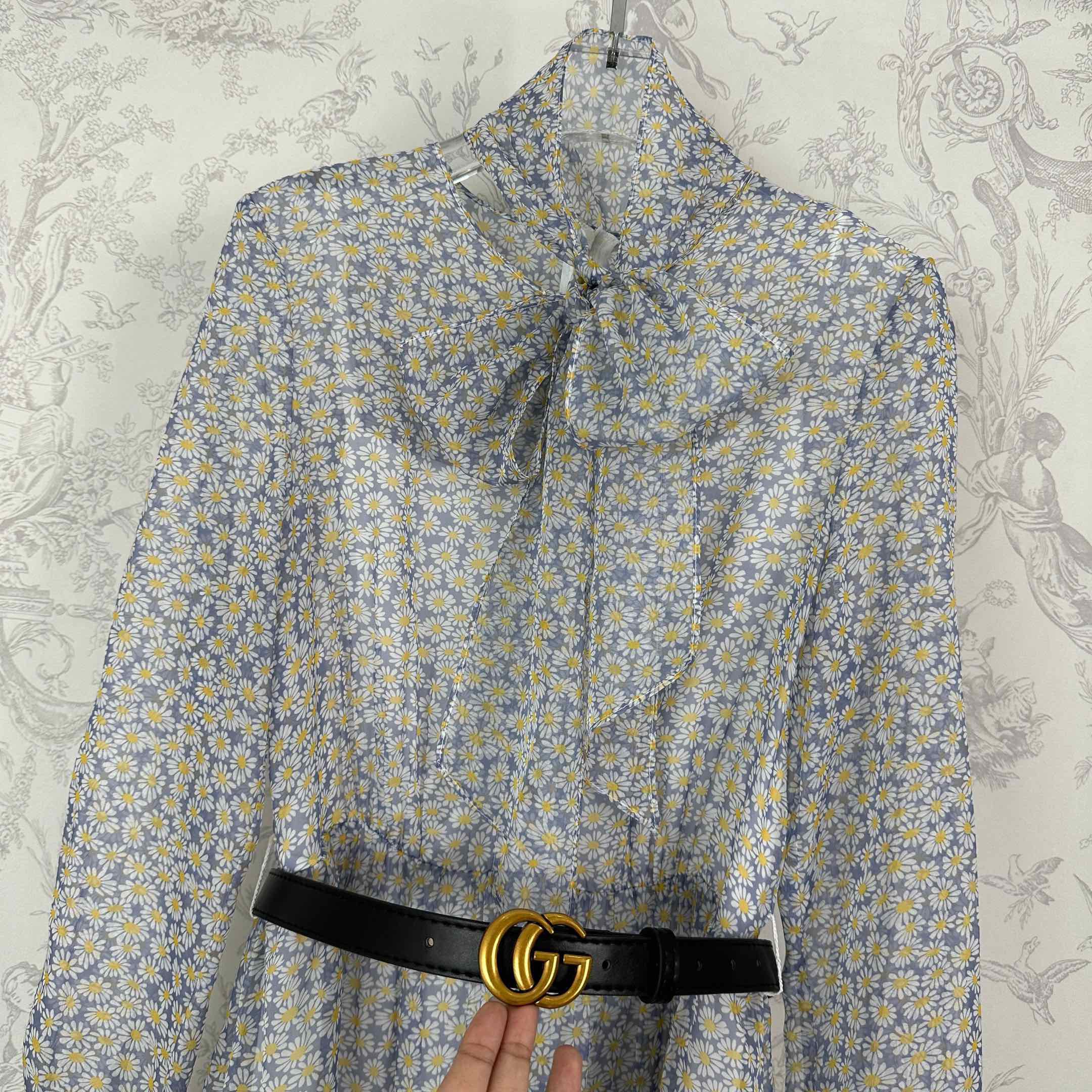 Tencel chiffon digital printed fashionable long-sleeved ribbon dress - Ultra-Collectible