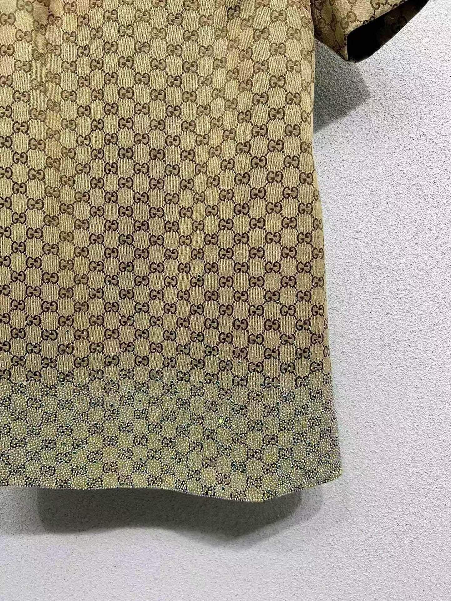 Sparkling luxury crystal diamond GG monogram jacquard short-sleeved dress - Ultra-Collectible