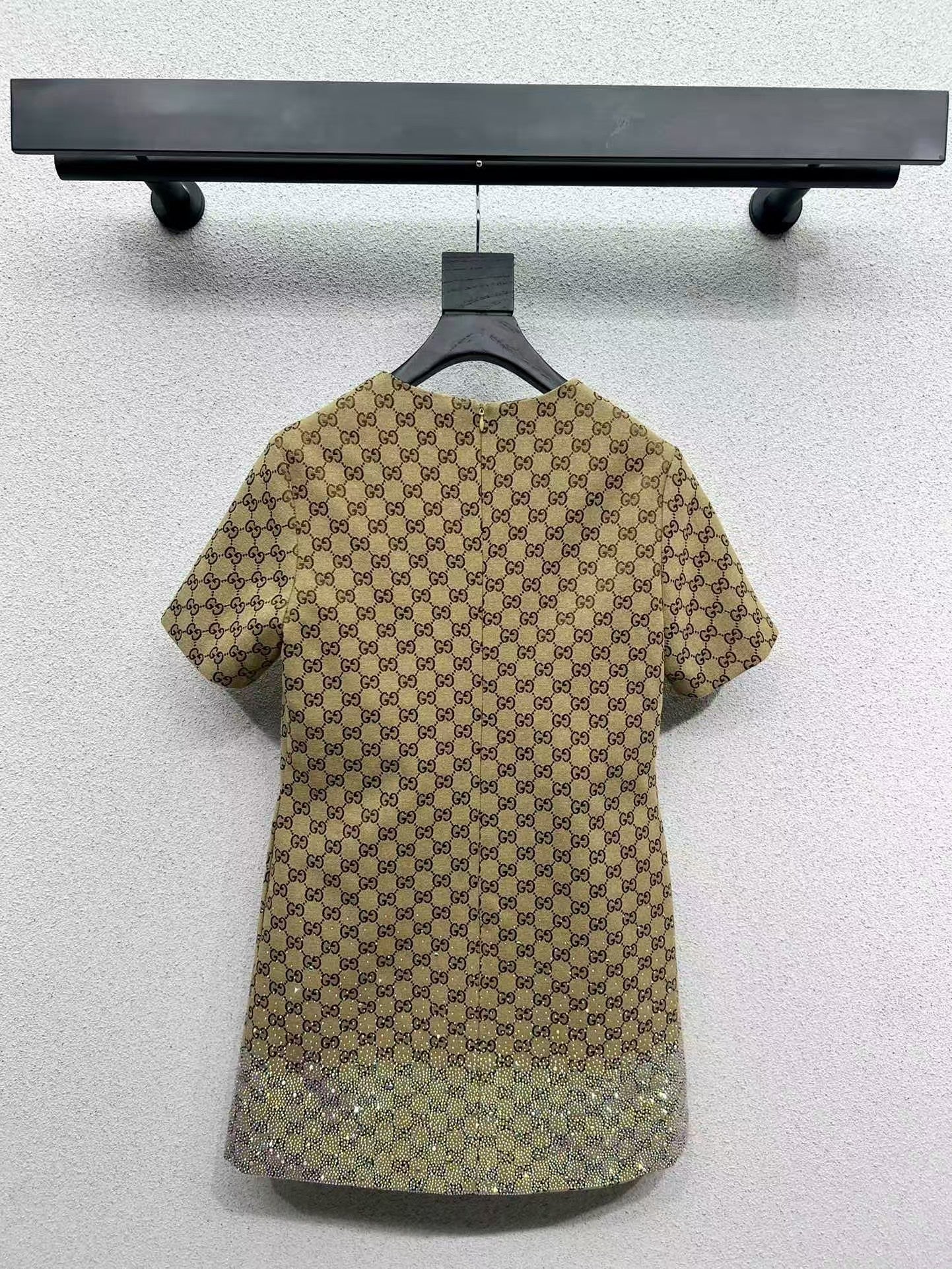 Sparkling luxury crystal diamond GG monogram jacquard short-sleeved dress - Ultra-Collectible