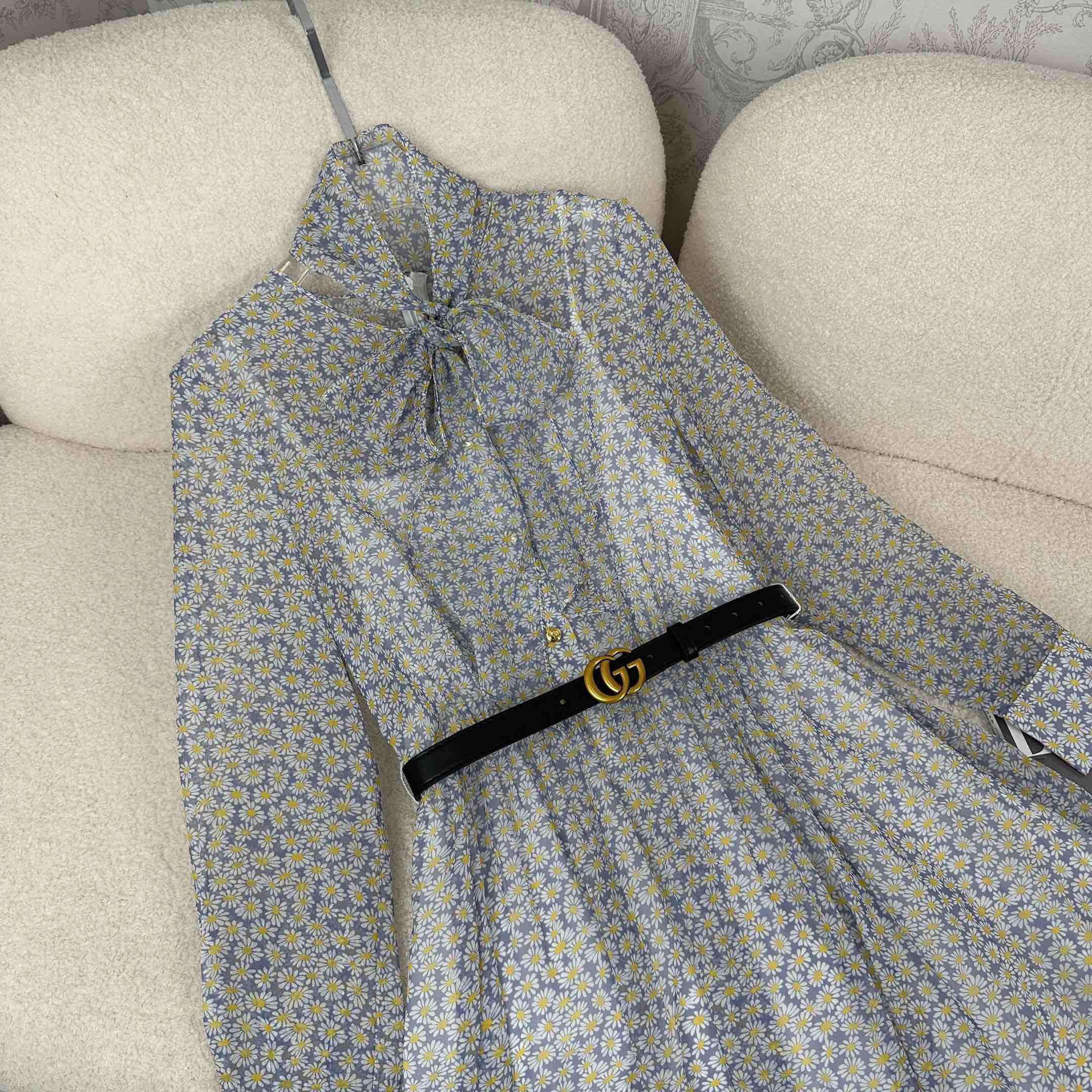 Tencel chiffon digital printed fashionable long-sleeved ribbon dress - Ultra-Collectible