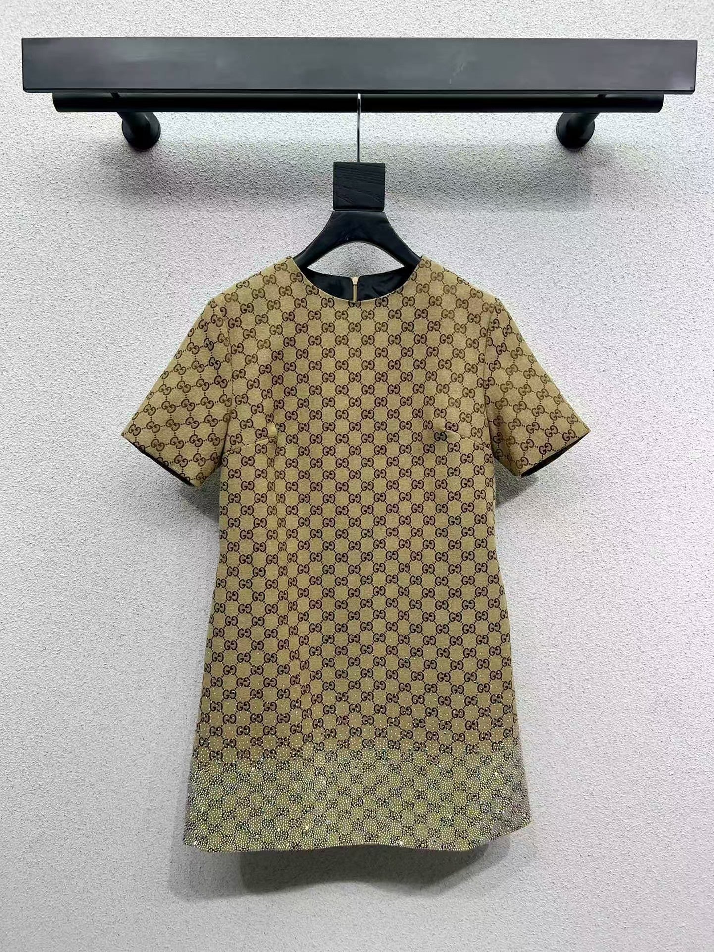 Sparkling luxury crystal diamond GG monogram jacquard short-sleeved dress - Ultra-Collectible