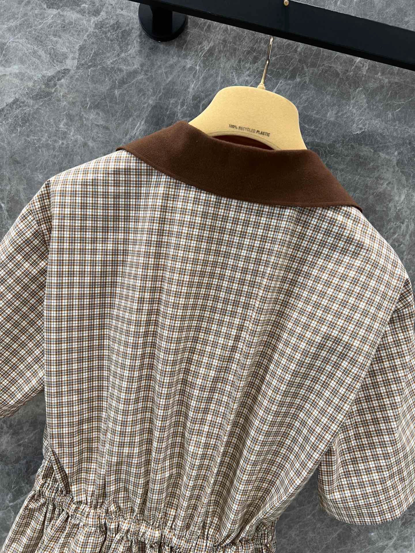 NEW Classic plaid embroidered logo contrasting lapel retro plaid shirt dress with age-reducing temperament - Ultra-Collectible