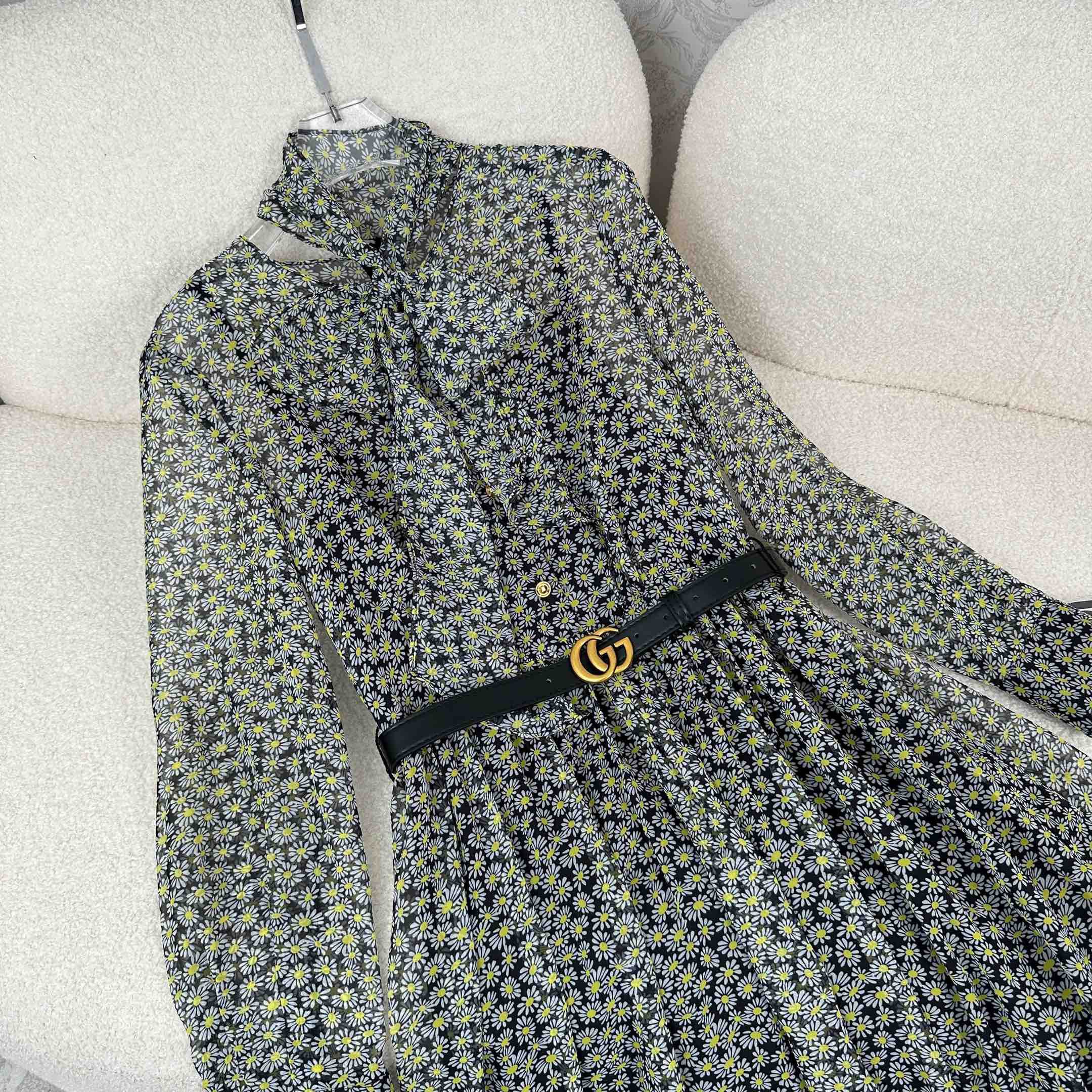 Tencel chiffon digital printed fashionable long-sleeved ribbon dress - Ultra-Collectible