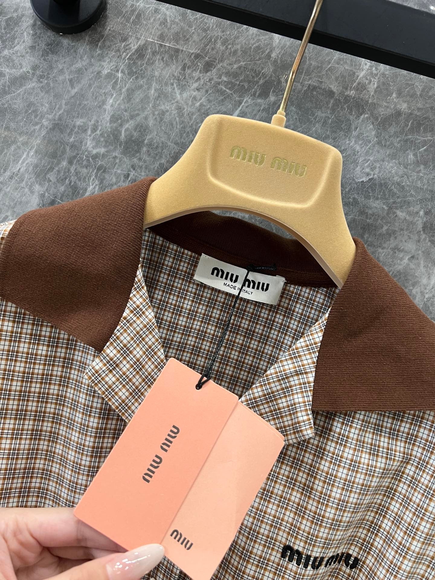 NEW Classic plaid embroidered logo contrasting lapel retro plaid shirt dress with age-reducing temperament - Ultra-Collectible