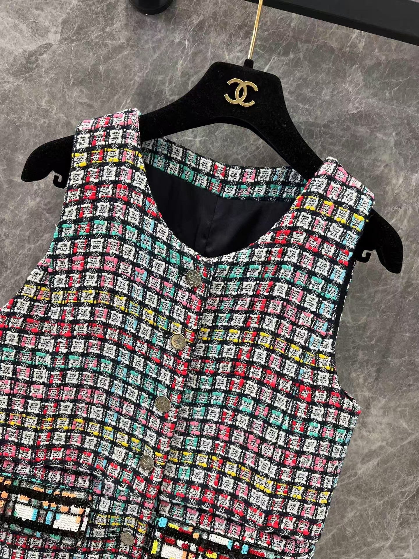 25ss new tweed round neck silk lining sundress - Ultra-Collectible