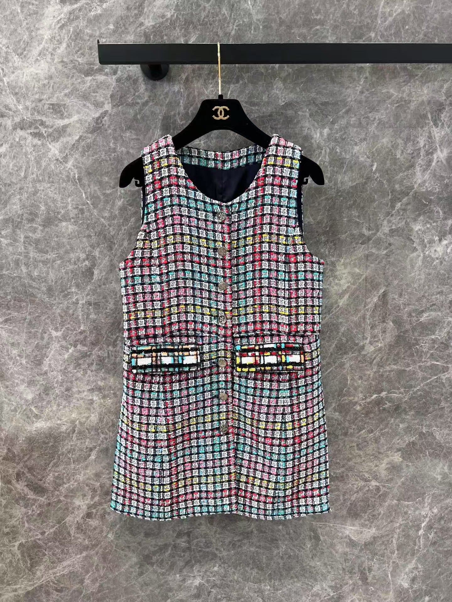 25ss new tweed round neck silk lining sundress - Ultra-Collectible