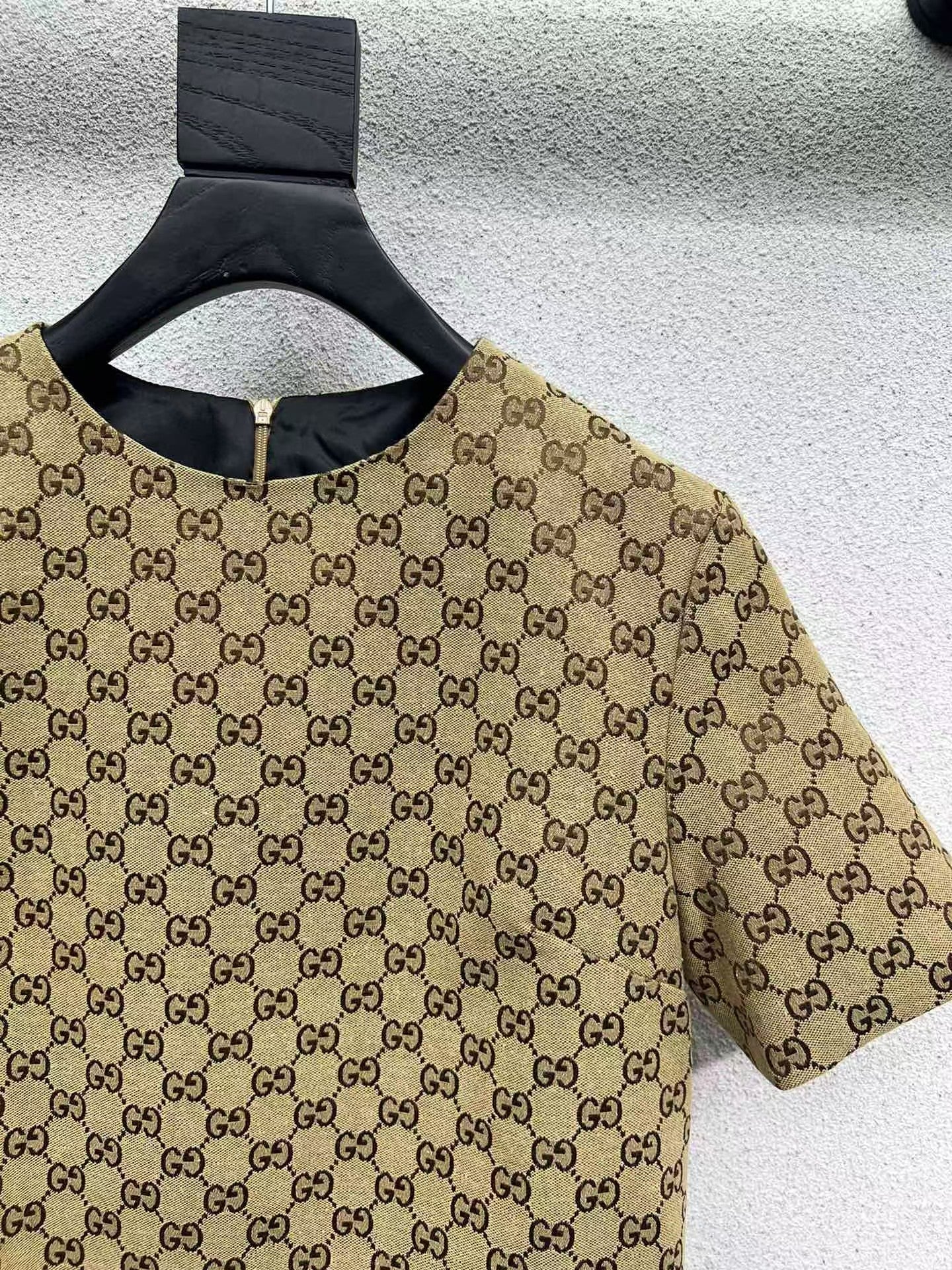 Sparkling luxury crystal diamond GG monogram jacquard short-sleeved dress - Ultra-Collectible