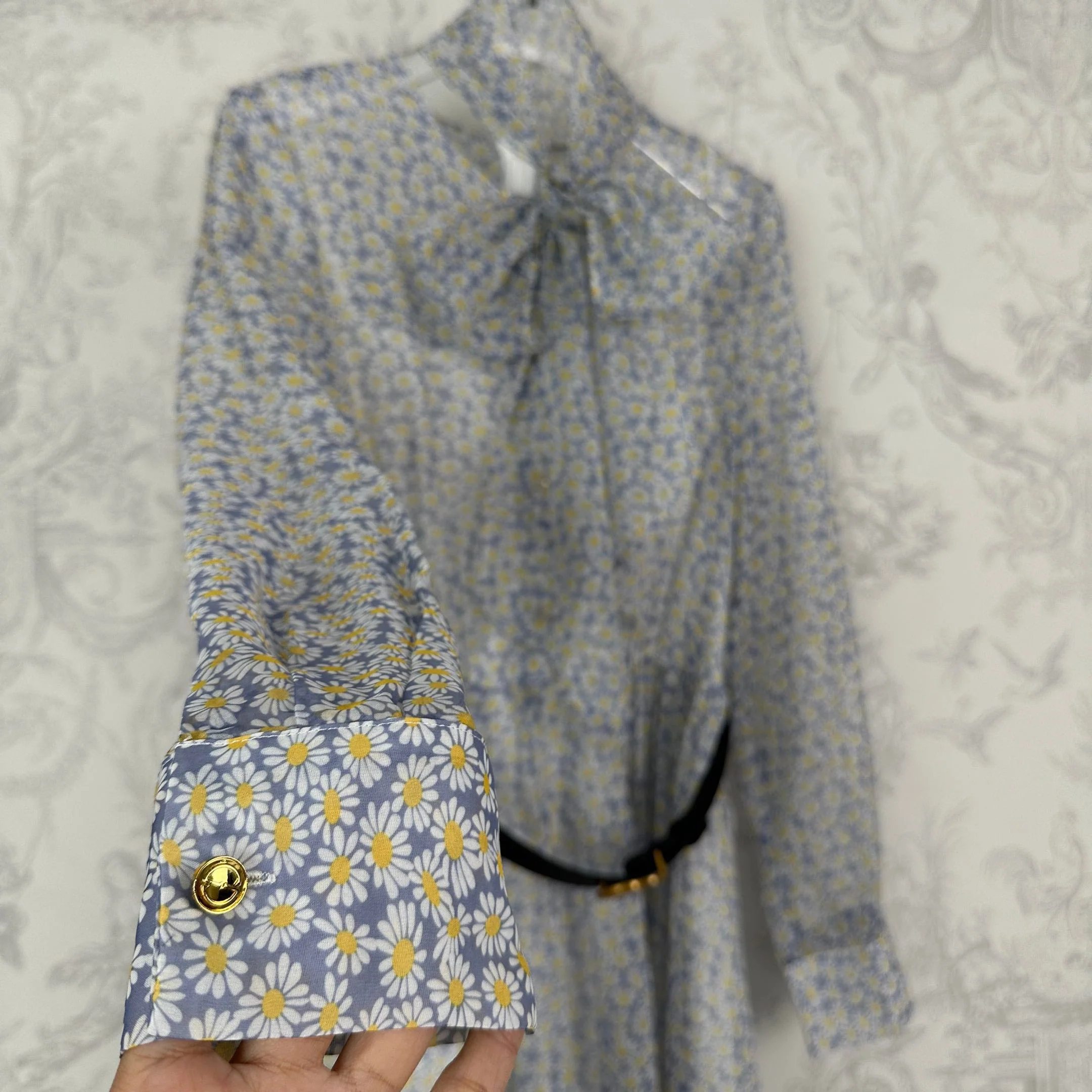 Tencel chiffon digital printed fashionable long-sleeved ribbon dress - Ultra-Collectible