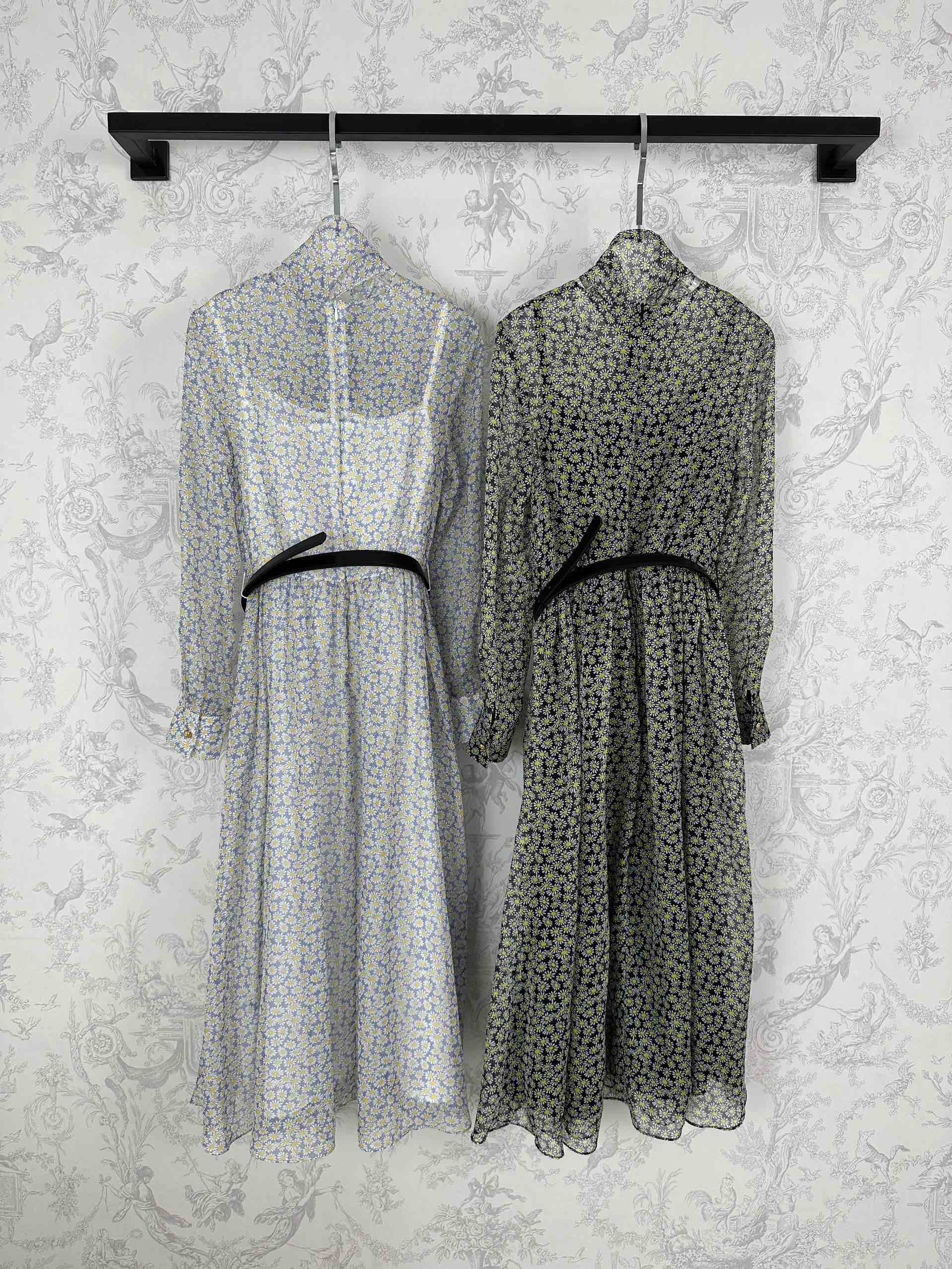 Tencel chiffon digital printed fashionable long-sleeved ribbon dress - Ultra-Collectible