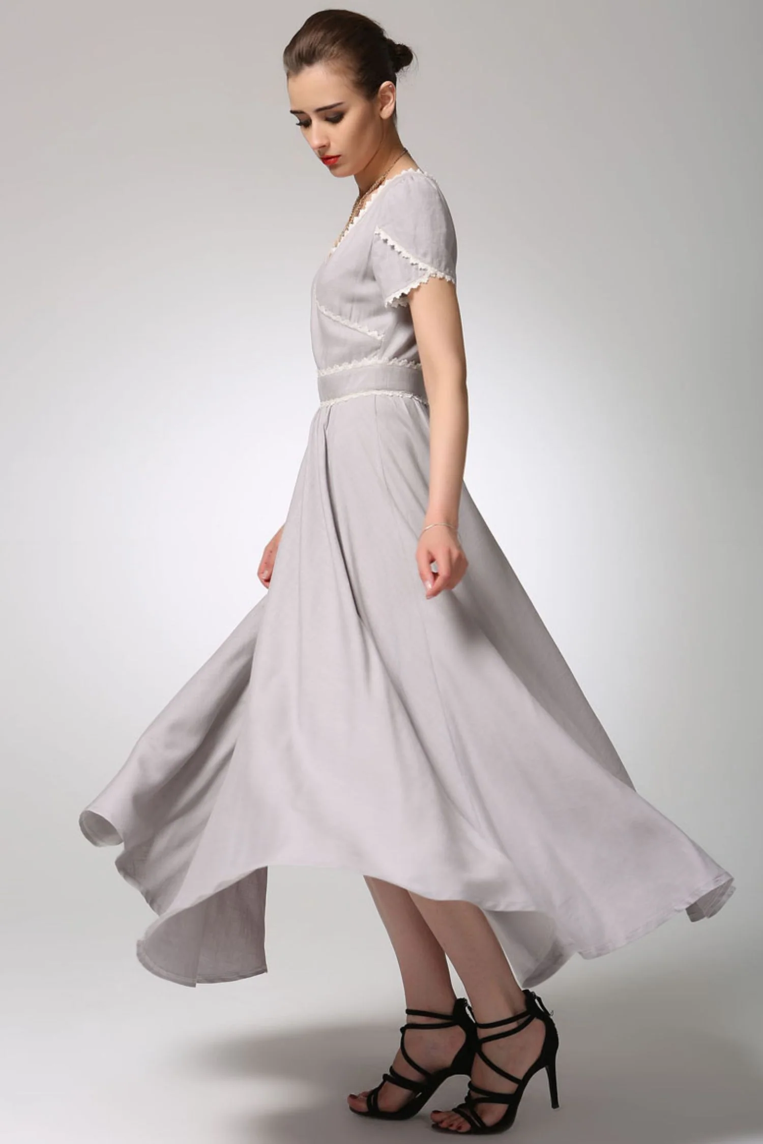 Light grey linen dress maxi prom dress 1260