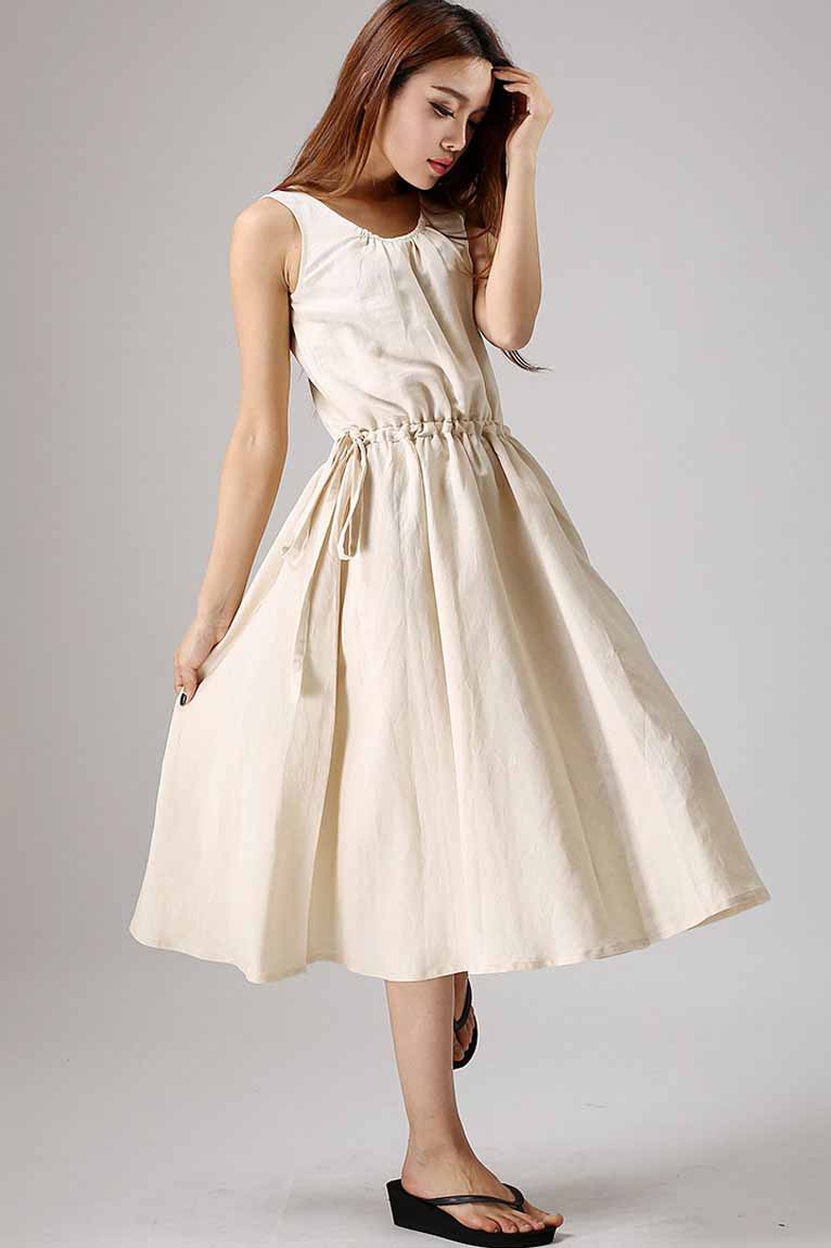 Women's sleeveless maxi linen dress 0879#