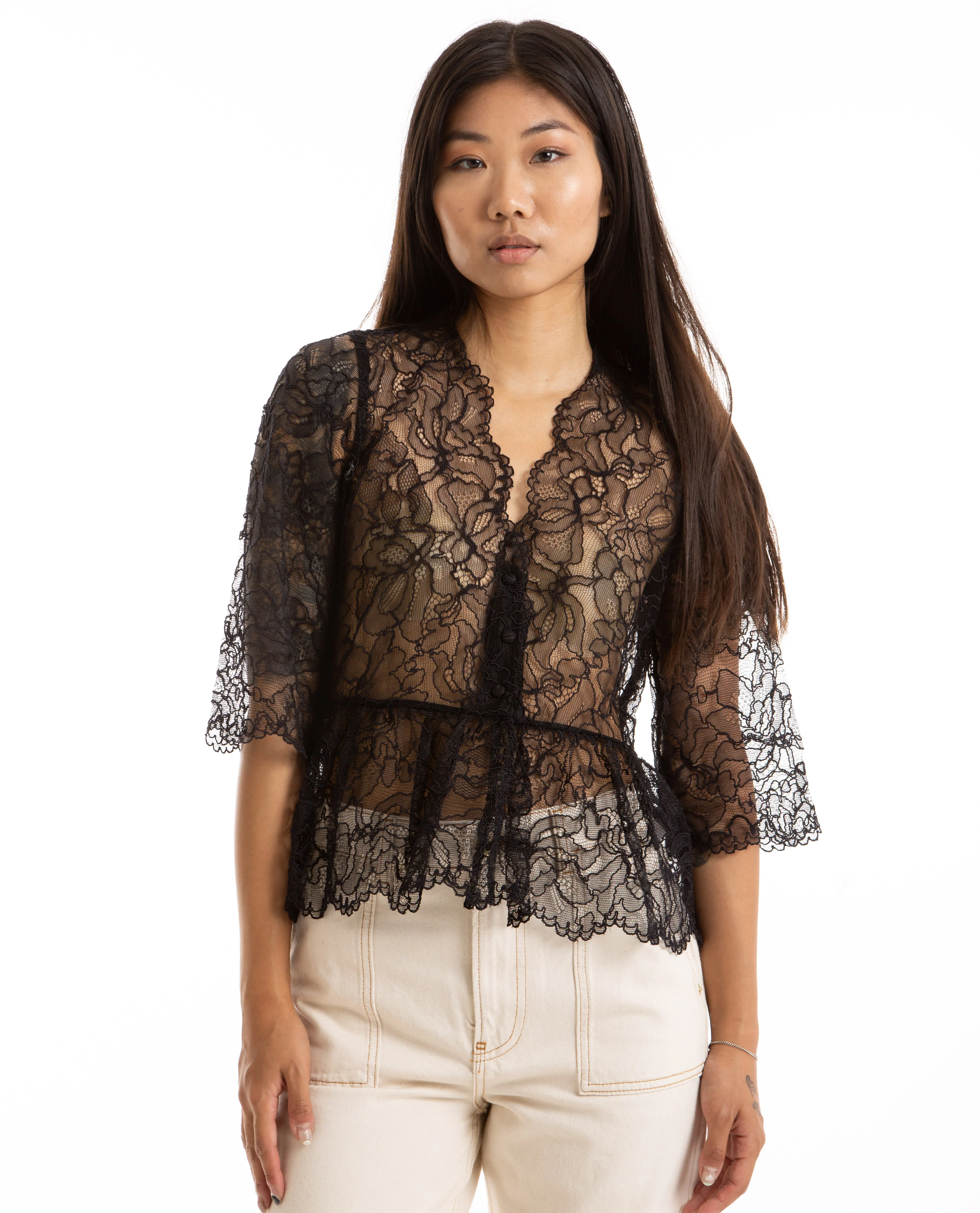 Light Lace V-Neck Blouse