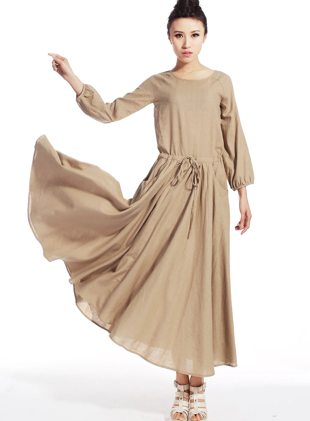 Casual  Brown maxi linen dress 515