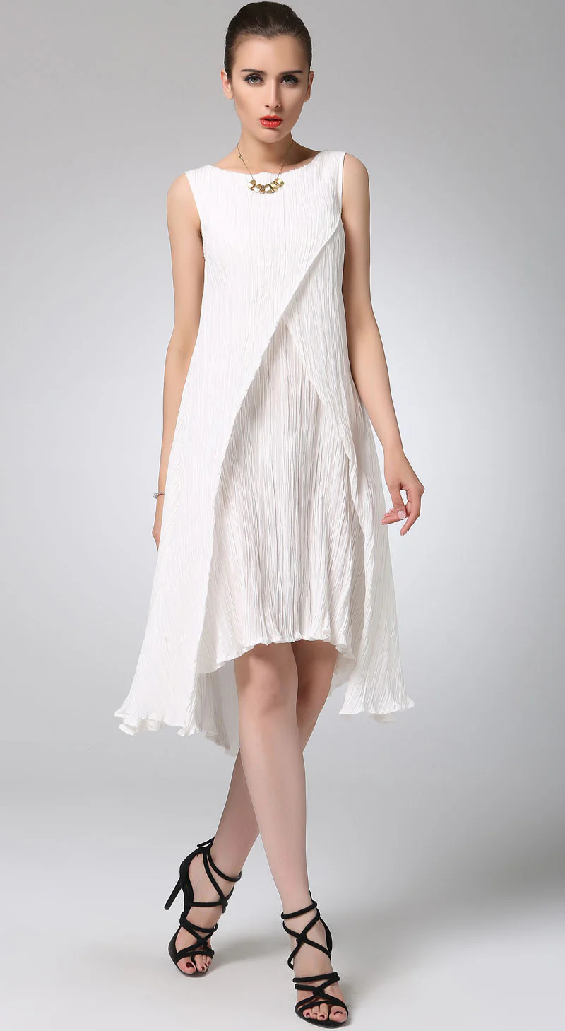 White linen dress mini cute dress (1230)