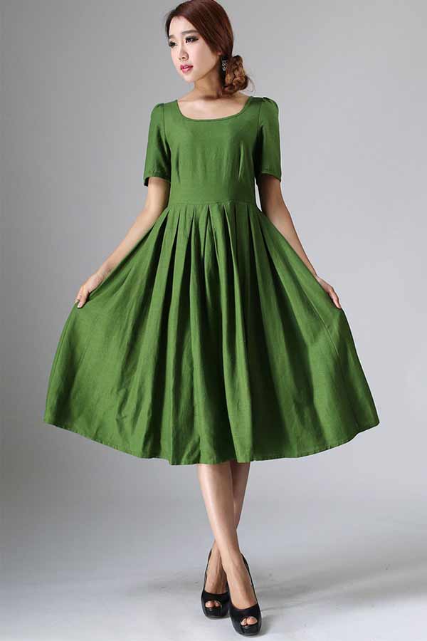 Green Prairie fit and flare dress 0973#