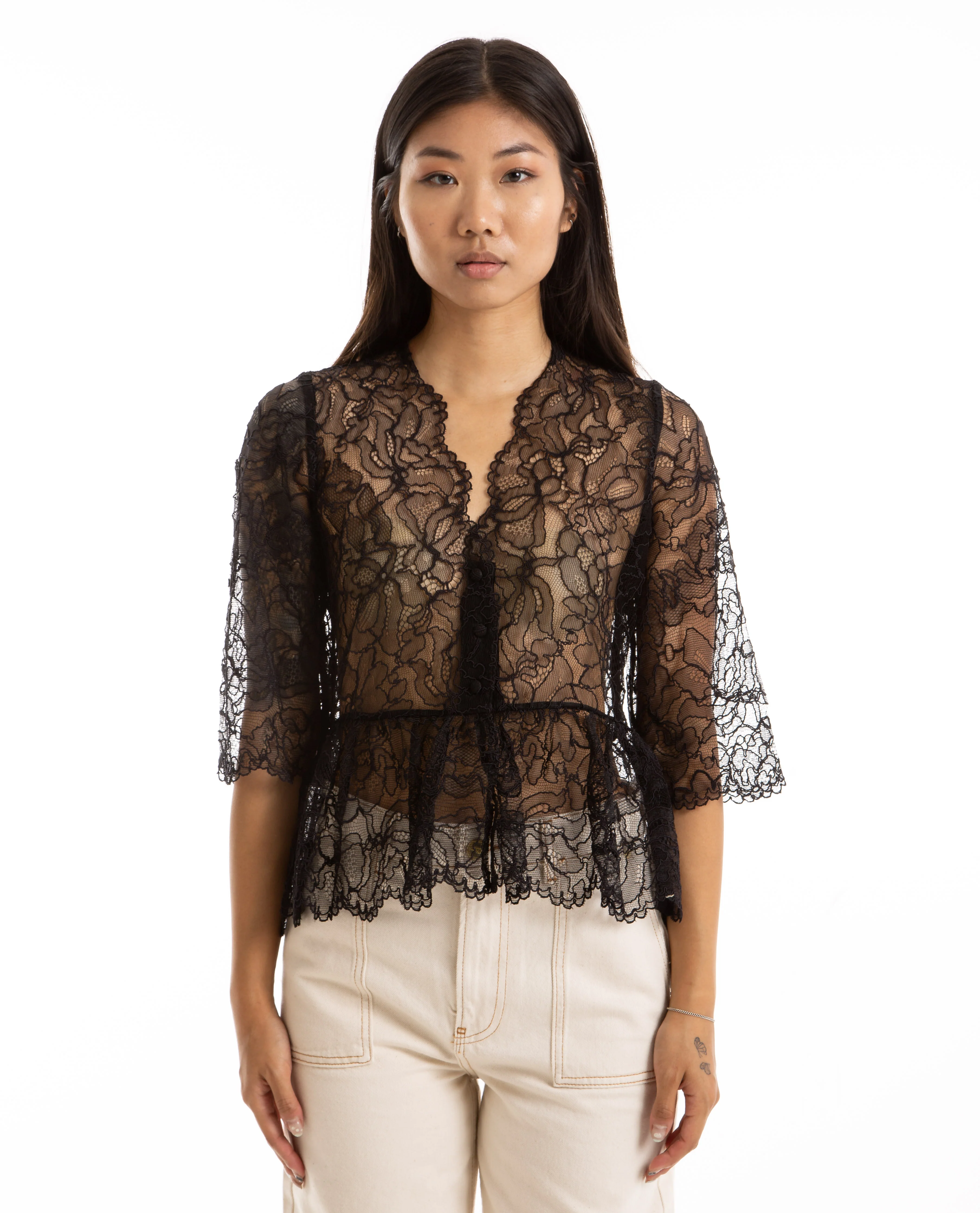 Light Lace V-Neck Blouse