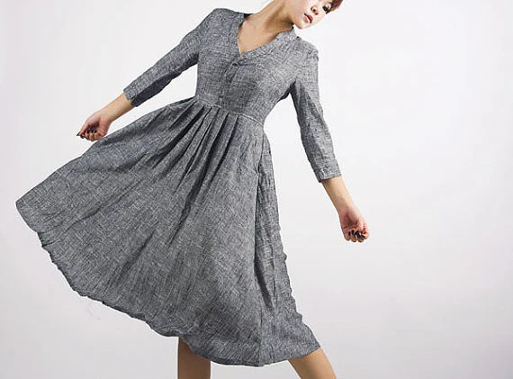 Grey dress linen shirt dress MM50#