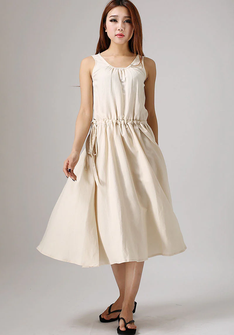 Women's sleeveless maxi linen dress 0879#