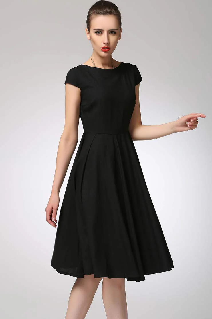 little black dress - fit and flared linen dress made of soft linen 1263#