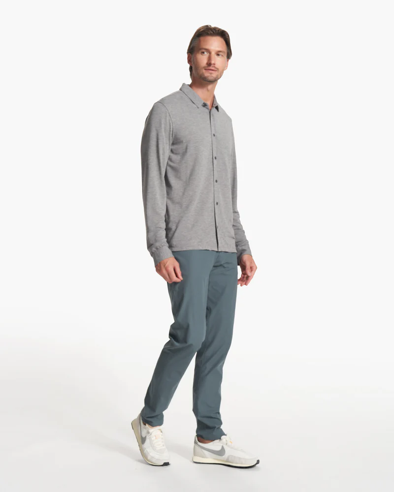 Long Sleeve Knit Twill Button Down