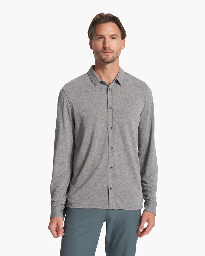 Long Sleeve Knit Twill Button Down
