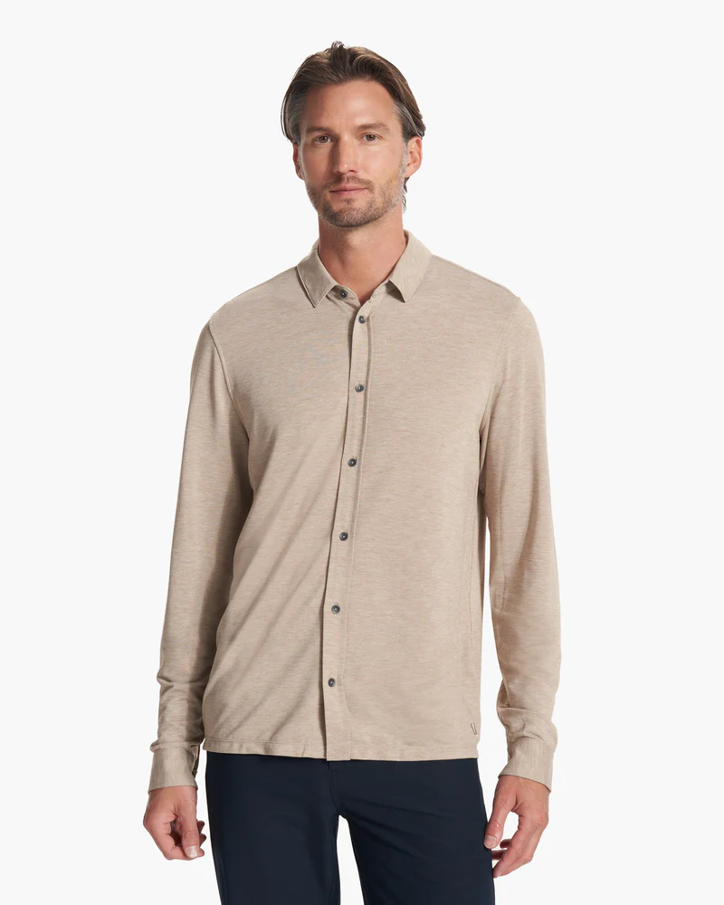 Long Sleeve Knit Twill Button Down