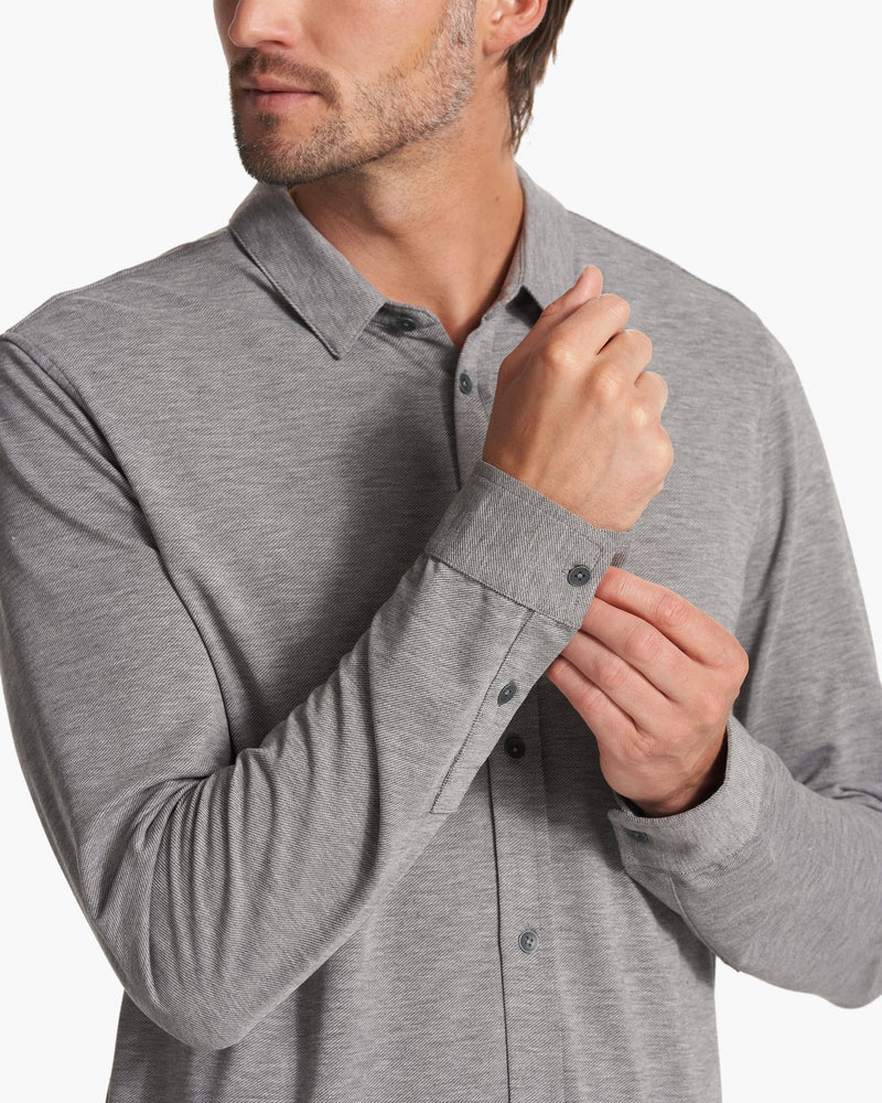 Long Sleeve Knit Twill Button Down