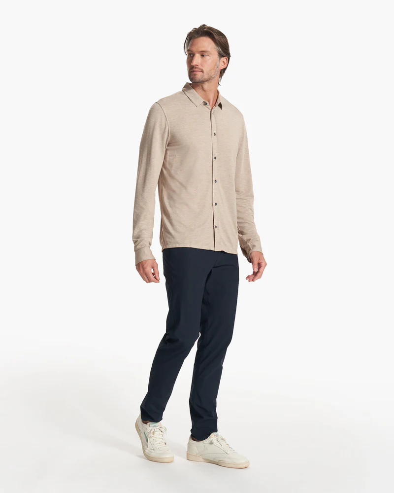 Long Sleeve Knit Twill Button Down