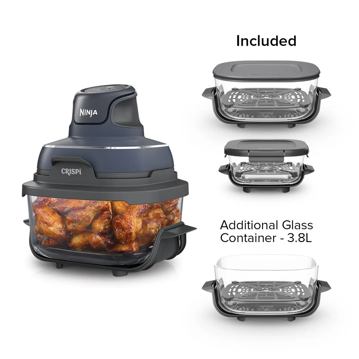Ninja CRISPi 4-in-1 Portable Glass Air Fryer - Cyber Space & extra TempWare Glass Container Bundle